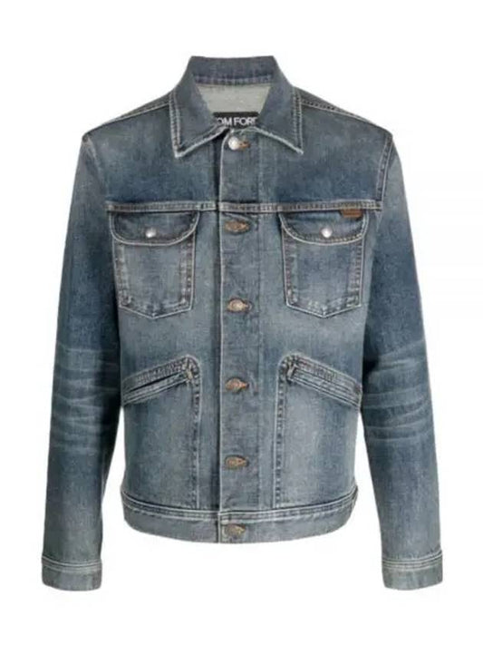 Classic Logo Tab Flap Pocket Denim Jacket Blue - TOM FORD - BALAAN 2