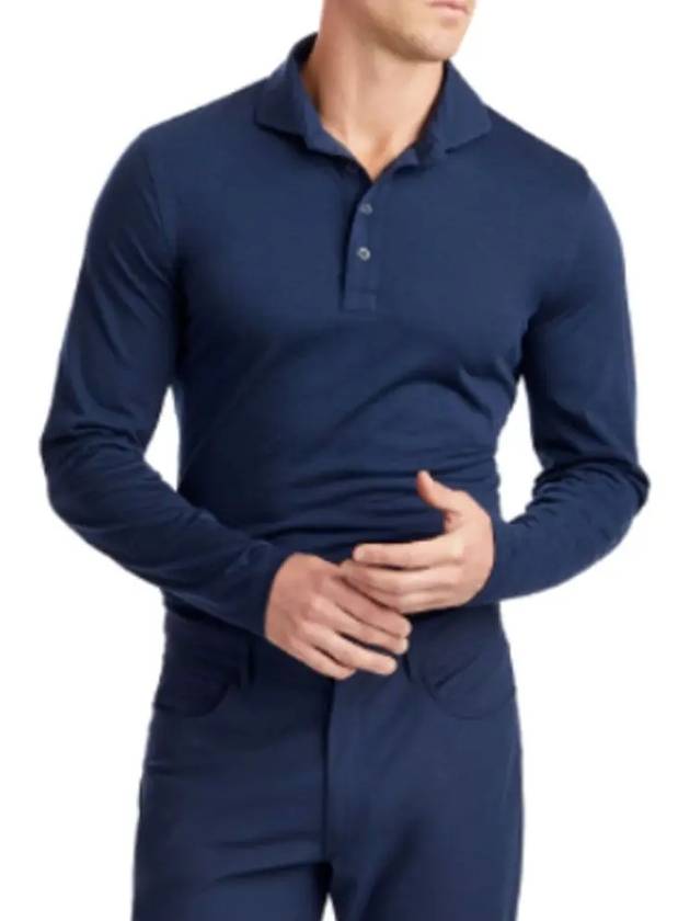 Men's Lightweight Fine Wool Polo Long Sleeve T-Shirt Navy - G/FORE - BALAAN 3