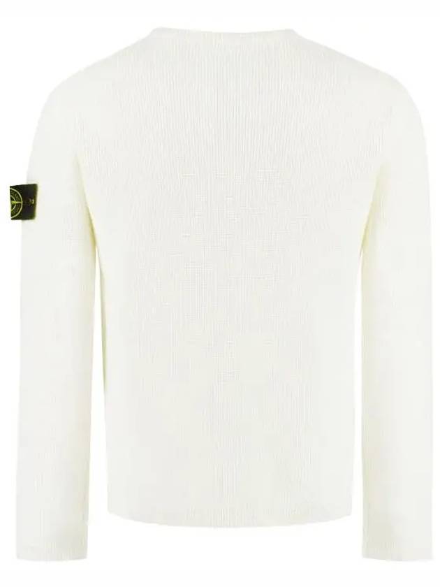 Men's Logo Patch Crew Neck Soft Cotton Knit Top White - STONE ISLAND - BALAAN 3