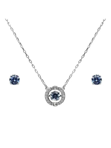 Sparkling Dance Round Earrings Necklace Set Blue Silver - SWAROVSKI - BALAAN 1