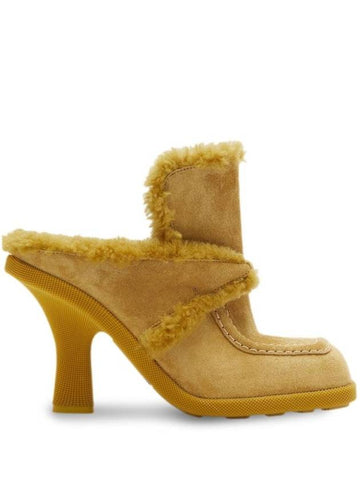 Highland shearling-trimmed suede mules in Manila yellow - BURBERRY - BALAAN 1