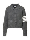 4 Bar Button Merino Wool Polo Cardigan Medium Grey - THOM BROWNE - BALAAN 3