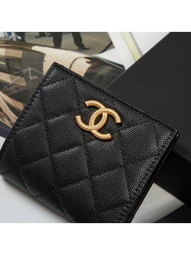 Gold Logo Caviar Quilted Flap Half Wallet AP3519 - CHANEL - BALAAN 5