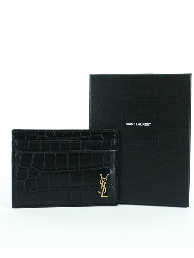 Monogram Logo Crocodile Card Wallet Black - SAINT LAURENT - BALAAN 2