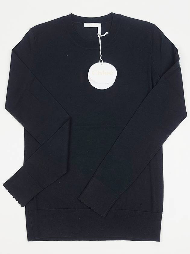 Crew Neck Wool Knit Top Black - CHLOE - BALAAN 7