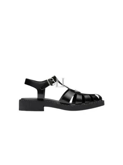 Brushed Leather Fisherman Sandals Black - PRADA - BALAAN 2