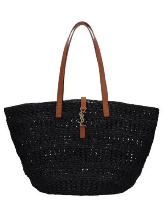 Top Handle Raffia Tote Bag Black Handbag - SAINT LAURENT - BALAAN 1