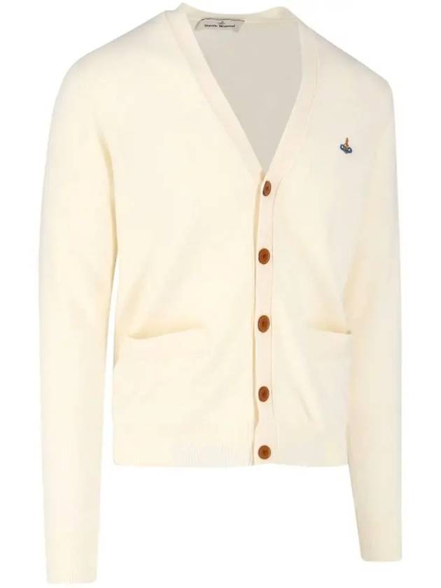 Embroided Logo Button Wool Cardigan Natural - VIVIENNE WESTWOOD - BALAAN 4