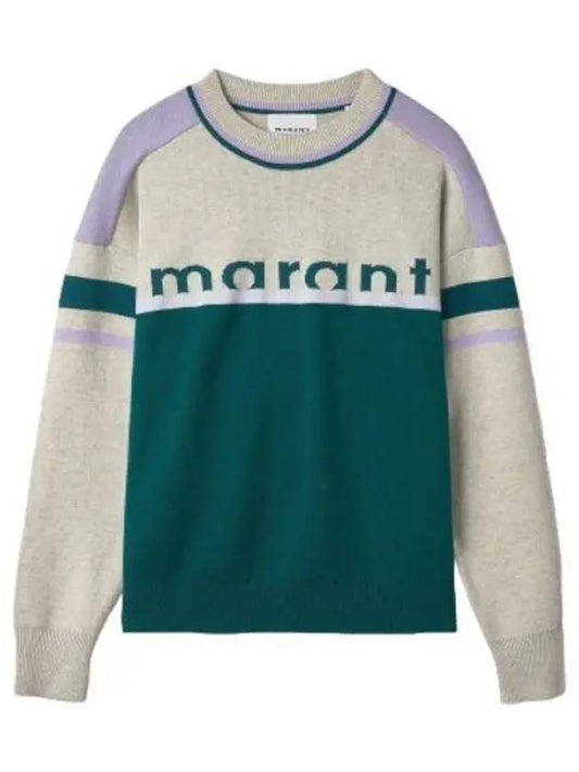 Logo jacquard sweater green gray knit - ISABEL MARANT - BALAAN 1
