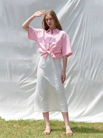 Semi-overfit linen half-sleeve shirt pink - PINBLACK - BALAAN 1