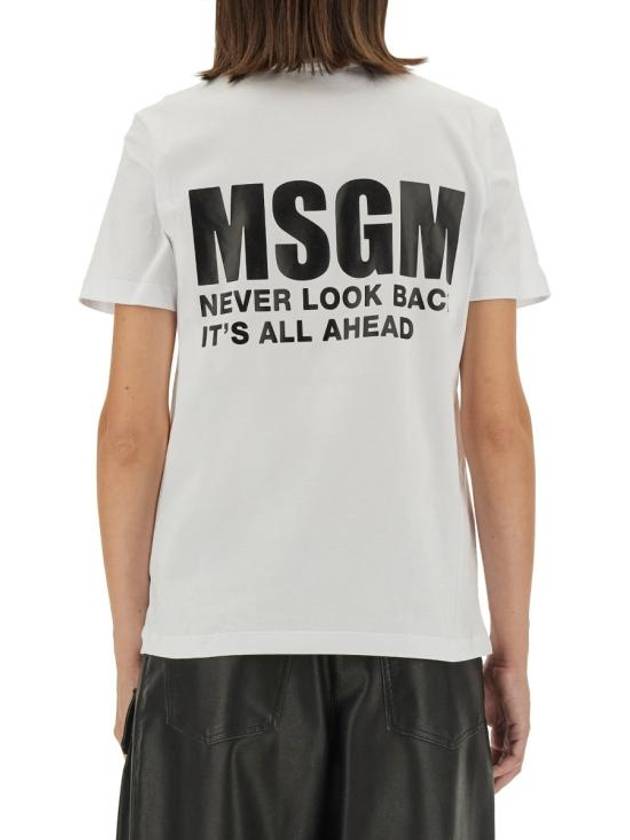 Back Logo Print Cotton Short Sleeve T-Shirt White - MSGM - BALAAN 4