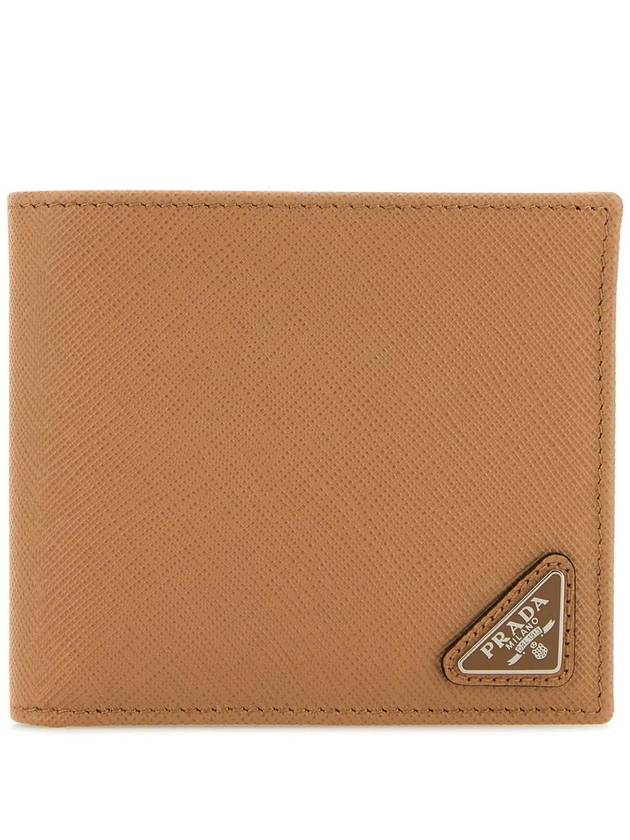 Triangle Logo Saffiano Half Wallet Caramel - PRADA - BALAAN 1