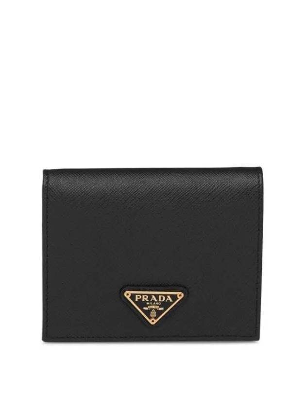 Gold Hardware Triangle Logo Saffiano Half Wallet Black - PRADA - BALAAN 2