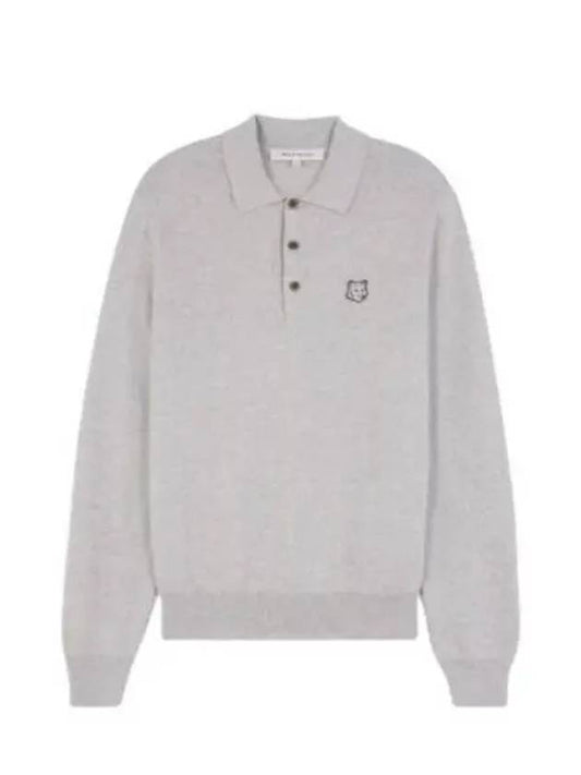 Fox Motif Knitted Polo Shirt Light Grey - MAISON KITSUNE - BALAAN 2