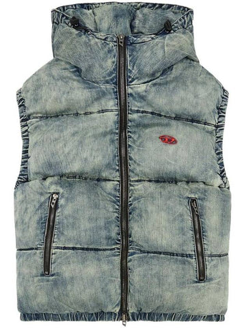 W Mons SL Faded Denim Padding Vest Blue - DIESEL - BALAAN 1