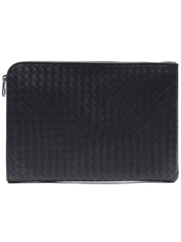 Intrecciato Weaving Zipper Medium Clutch Bag Grey - BOTTEGA VENETA - BALAAN 2