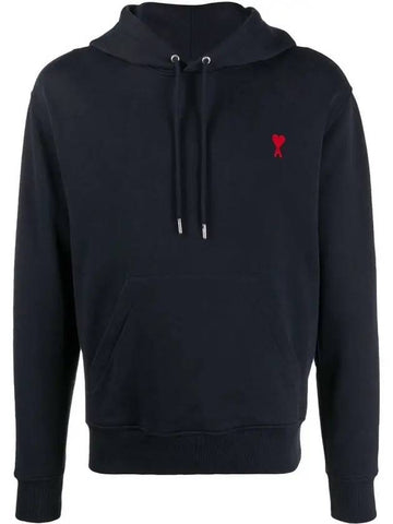 Men's Small Heart Logo Hoodie Navy - AMI - BALAAN 1