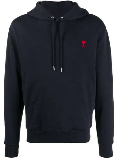 Men's Small Heart Logo Hoodie Navy - AMI - BALAAN 1