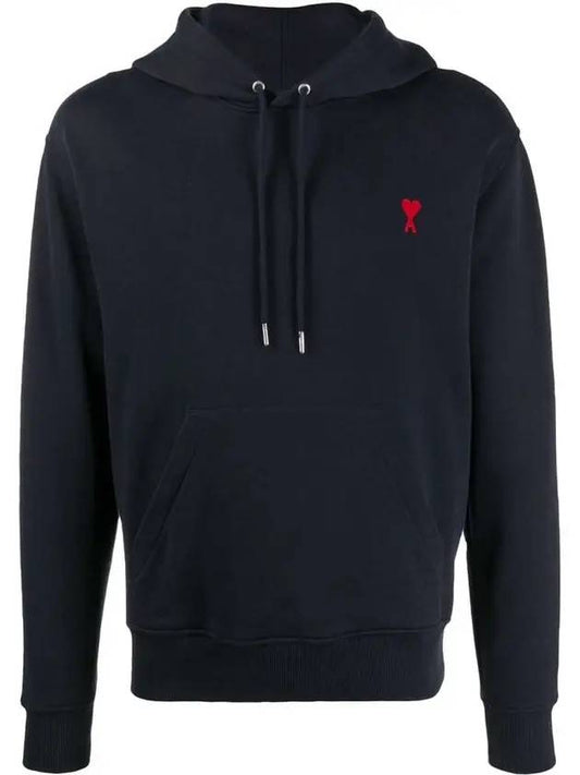 Men's Small Heart Logo Hoodie Navy - AMI - BALAAN 1