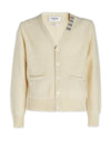 Reverse Jersey Stitch Donegal 4 Bar V Neck Cardigan White - THOM BROWNE - BALAAN 1