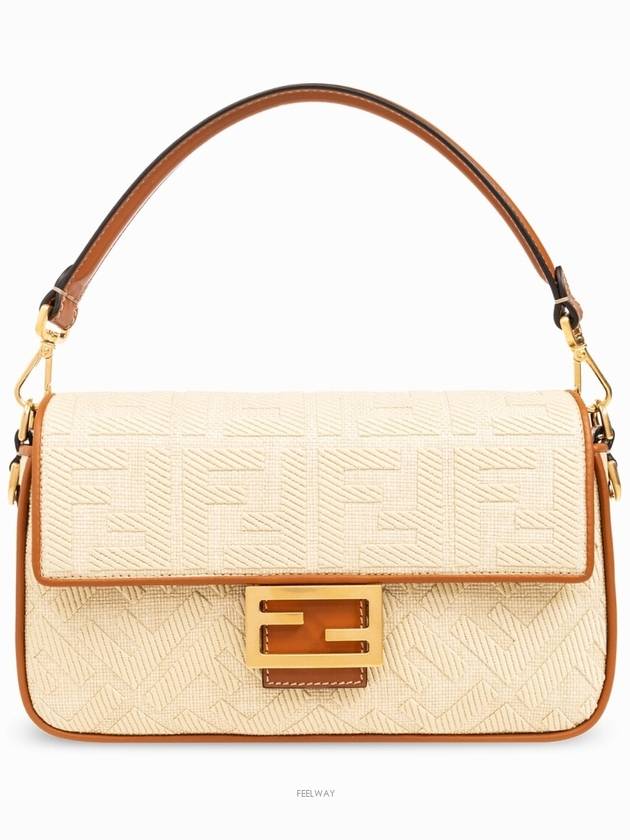 FF Logo Baguette Rafia Shoulder Bag Beige - FENDI - BALAAN 3