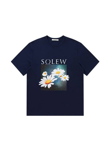 Men's Flower Graphic Short Sleeve T-Shirt Navy - SOLEW - BALAAN 1