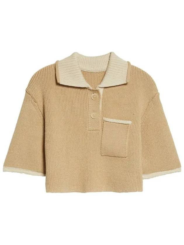 Le Maille Arco Contrasted Cropped Knit Polo Shirt Beige - JACQUEMUS - BALAAN 2