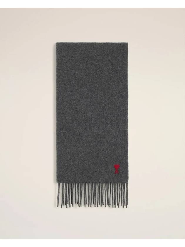 Small Heart Logo Wool Scarf Dark Grey - AMI - BALAAN 2