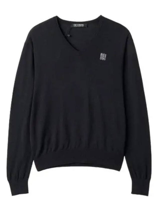 Embroidery V neck knit sweater black - RAF SIMONS - BALAAN 1