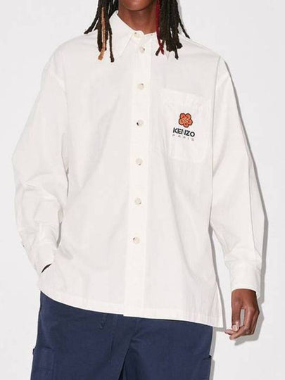 Men's Boke Flower Crest Oversized Long Sleeve Shirt Ivory - KENZO - BALAAN 2