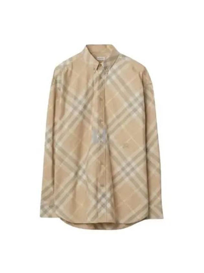 Check Cotton Long Sleeve Shirt Beige - BURBERRY - BALAAN 2