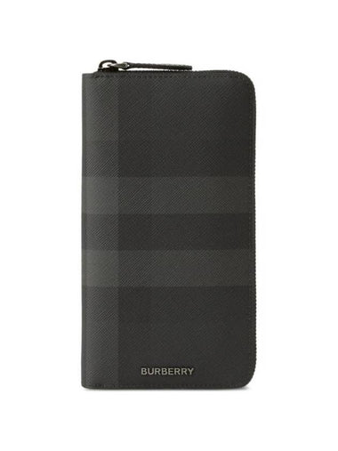 Logo Plaque Check Zipper Long Wallet Black - BURBERRY - BALAAN 1