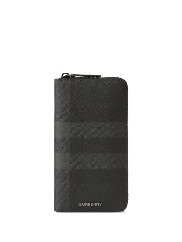 Logo Plaque Check Zipper Long Wallet Black - BURBERRY - BALAAN 1