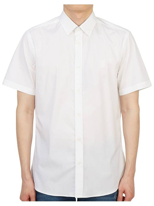 Chest Monogram Embroidered Cotton Short Sleeve Shirt White - BURBERRY - BALAAN 2