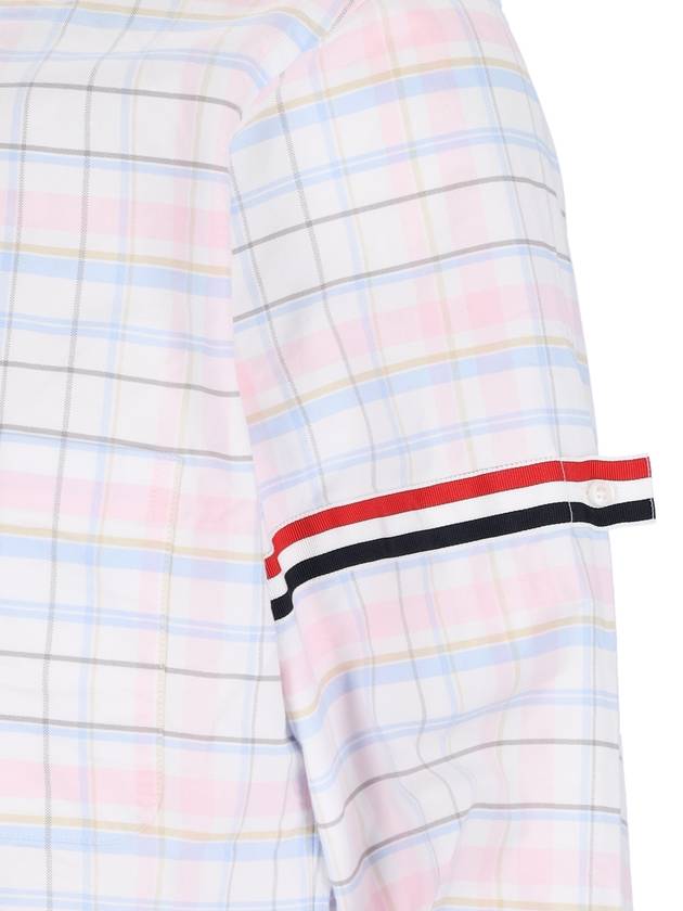 Men's Plaid Three Stripes Armband Oxford Long Sleeve Shirt Light Pink - THOM BROWNE - BALAAN 6