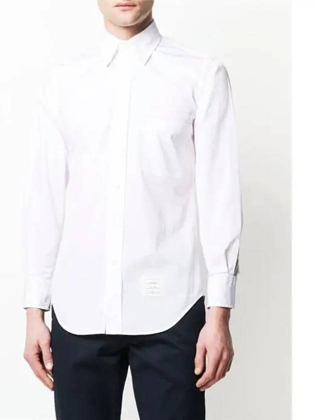 Men's Grosgrain Placket Solid Poplin Long Sleeve Shirt White - THOM BROWNE - BALAAN 4