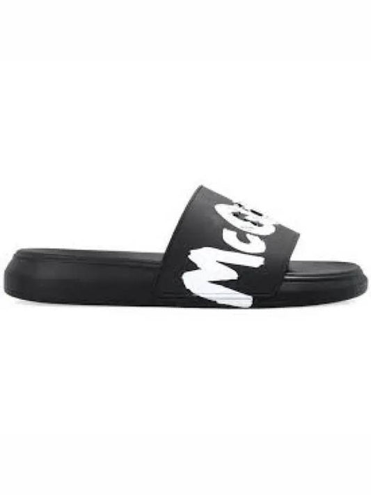 Men's Graffiti Rubber Pool Slippers Black - ALEXANDER MCQUEEN - BALAAN 2