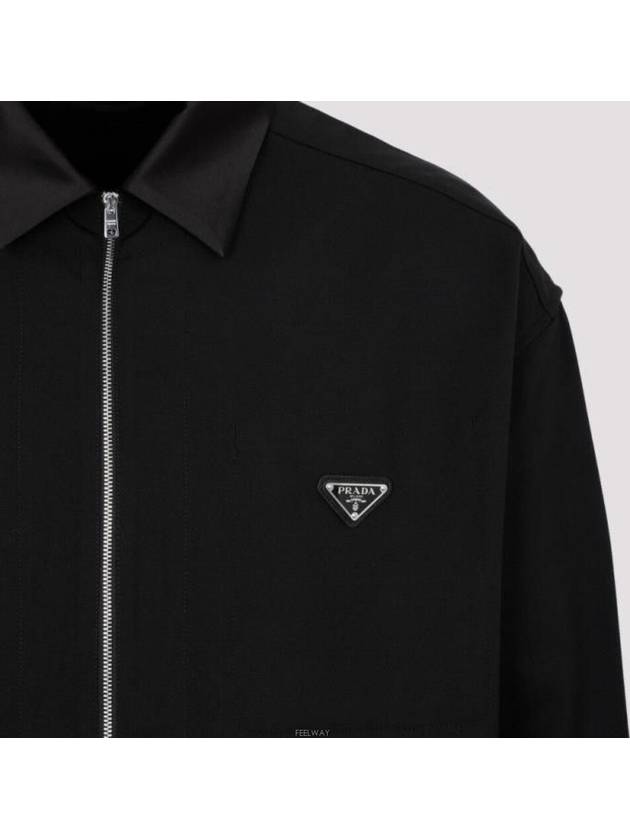 Triangle Logo Wool Shirt Zip Up Jacket Black - PRADA - BALAAN 3