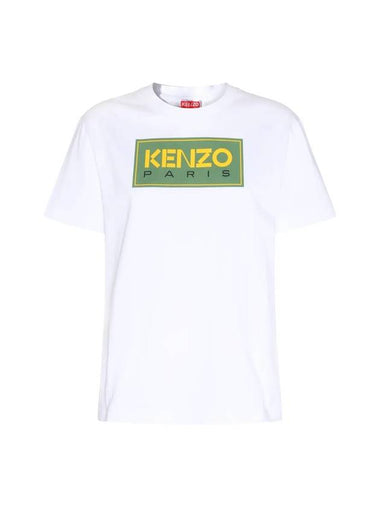 Women's Paris Logo Loose Cotton Short Sleeved T-Shirt White - KENZO - BALAAN 1