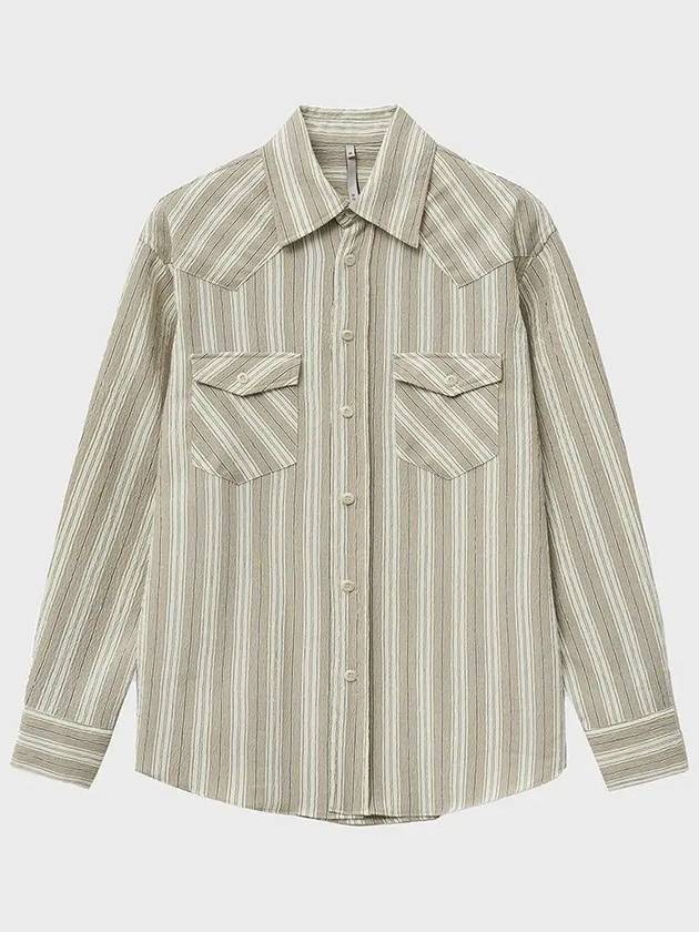 Stripe Crinkle Western Long Sleeve Shirt Cream - NOIRER - BALAAN 3