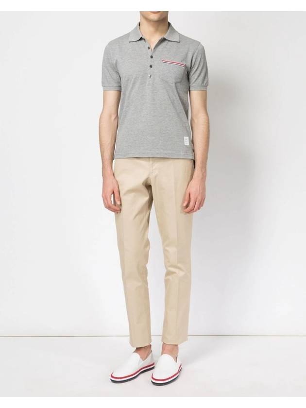 Men's Three Stripes Pocket Mercerized Short Sleeve Polo Shirt Light Grey - THOM BROWNE - BALAAN 3