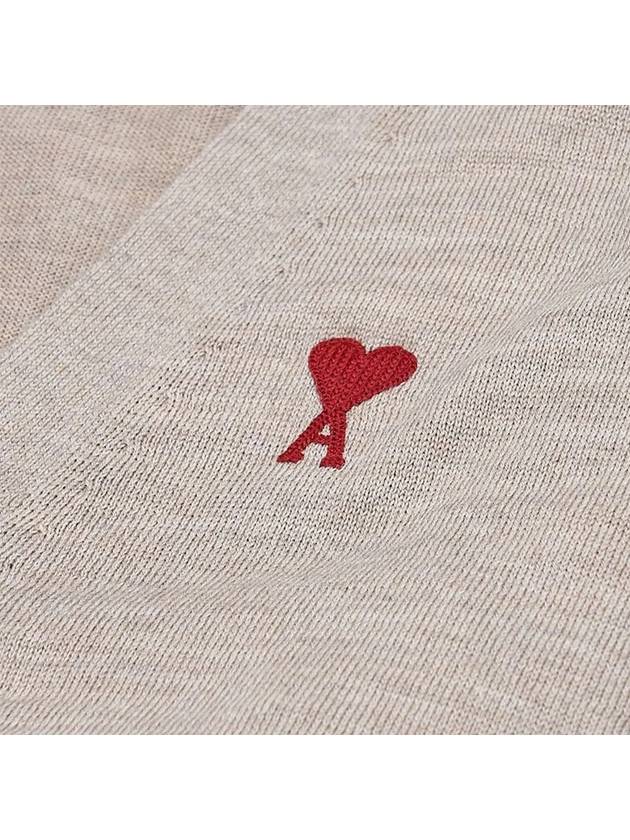 Red Heart Logo Merino Wool Cardigan Beige - AMI - BALAAN 4