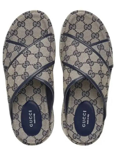 GG Platform Canvas Slippers Beige Blue - GUCCI - BALAAN 2