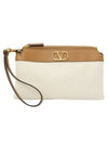 V logo signature canvas clutch bag brown beige - VALENTINO - BALAAN 1