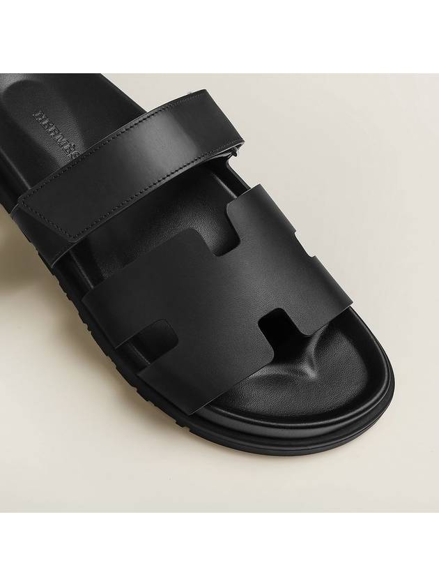 Hermes Chypre H Logo Calfskin Sandals Black - HERMES - BALAAN 4