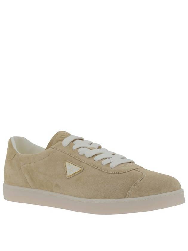 Lane Suede Low Top Sneakers Beige Tan - PRADA - BALAAN 3