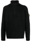 Wappen Patch Lambswool Half-Zip Knit Top Black - STONE ISLAND - BALAAN 8