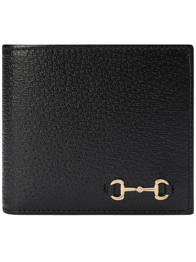 Horsebit Leather Two-Fold Half Wallet Black - GUCCI - BALAAN 2