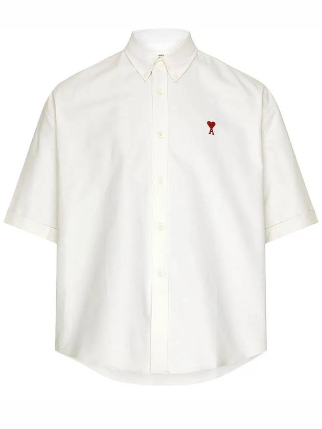 Men's Boxy Fit Embroidered Logo Short Sleeve Shirt White - AMI - BALAAN 2