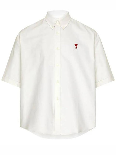 Men's Boxy Fit Embroidered Logo Short Sleeve Shirt White - AMI - BALAAN 2